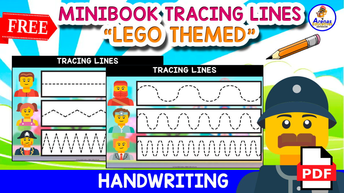 An educational teaching resource from EDITORIAL LAURA EDUCA entitled 5 FREE TRACING WORKSHEETS FOR KIDS | Lego Themed downloadable at Teach Simple.