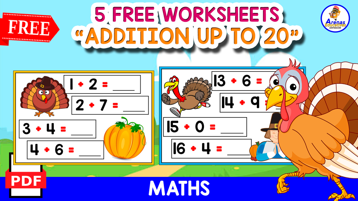 An educational teaching resource from EDITORIAL LAURA EDUCA entitled 5 FREE WORKSHEETS ADDITION UP TO 20 | THANKSGIVING DAY downloadable at Teach Simple.