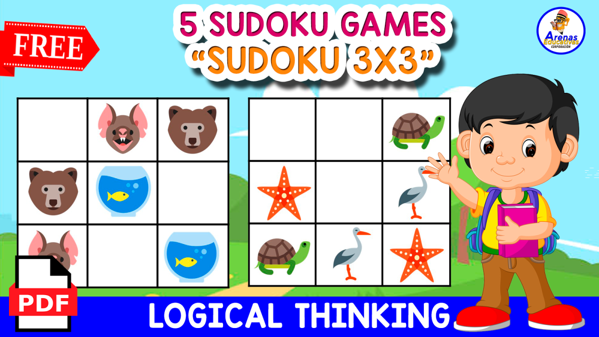An educational teaching resource from EDITORIAL LAURA EDUCA entitled 5 GAMES OF SUDOKU FOR KIDS | WITH ANIMALS ICONS downloadable at Teach Simple.