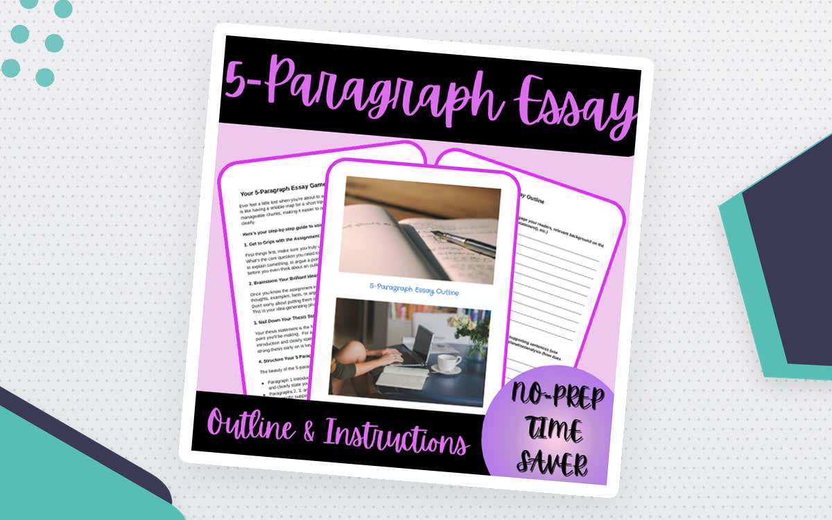 An educational teaching resource from Homeschool with Big Easy Homeschooling Mom entitled 5-Paragraph Essay Outline with Instructions downloadable at Teach Simple.