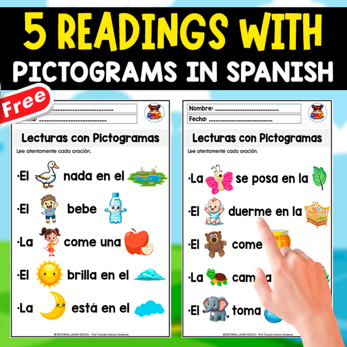 An educational teaching resource from EDITORIAL LAURA EDUCA entitled 5 READINGS WITH PICTOGRAMS IN SPANISH | POSTERS downloadable at Teach Simple.