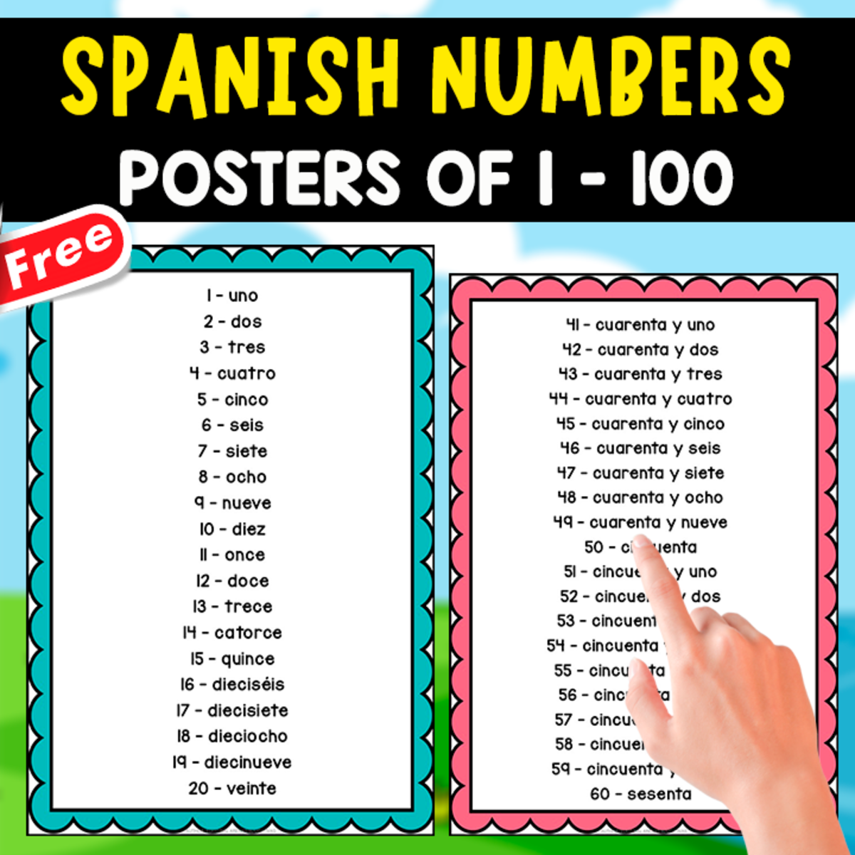 An educational teaching resource from EDITORIAL LAURA EDUCA entitled Spanish Numbers 1–100 – 5 Classroom Posters downloadable at Teach Simple.