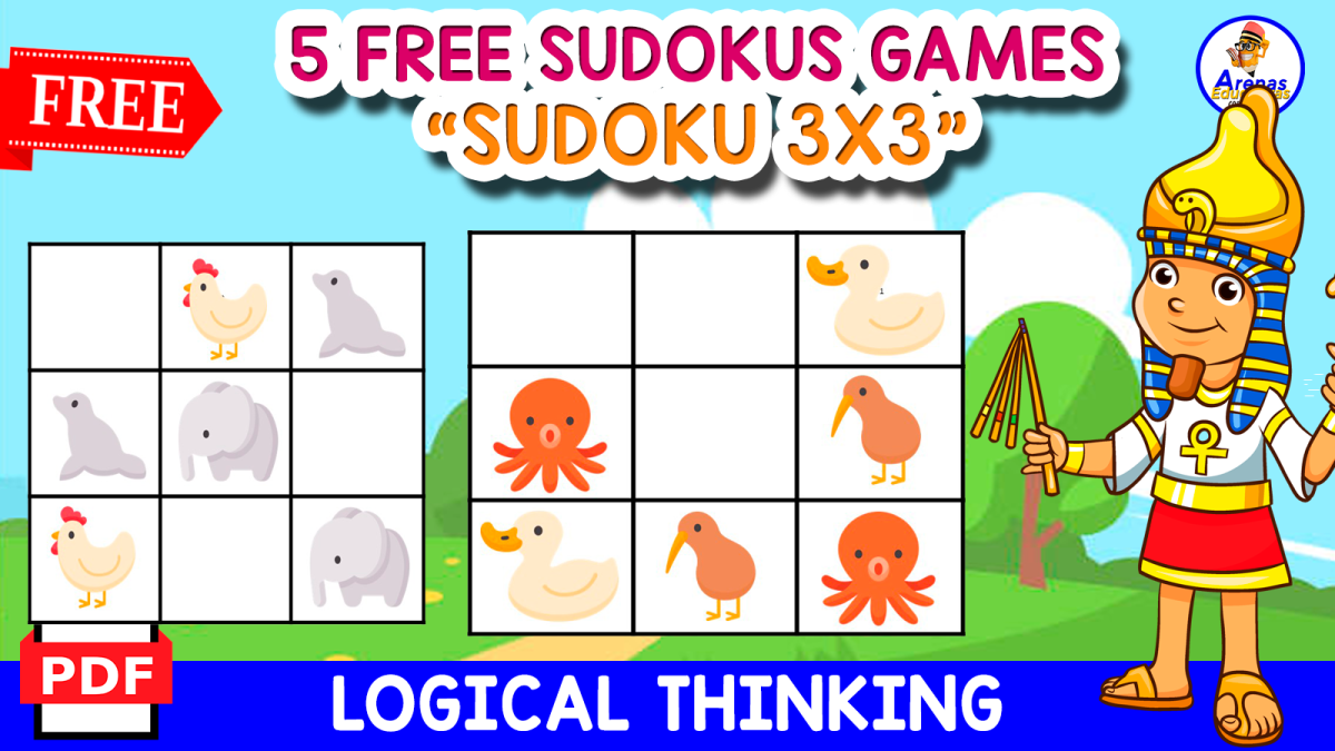 An educational teaching resource from EDITORIAL LAURA EDUCA entitled 5 SUDOKUS GAMES OF ANIMALS | FREE RESOURCE downloadable at Teach Simple.