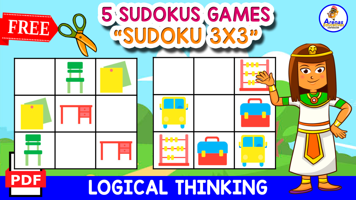 An educational teaching resource from EDITORIAL LAURA EDUCA entitled 5 SUDOKUS GAMES OF SCHOOL | FREE RESOURCE downloadable at Teach Simple.
