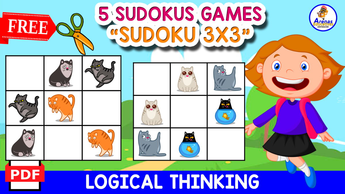 An educational teaching resource from EDITORIAL LAURA EDUCA entitled 5 SUDOKUS OF CATS | FREE RESOURCE downloadable at Teach Simple.