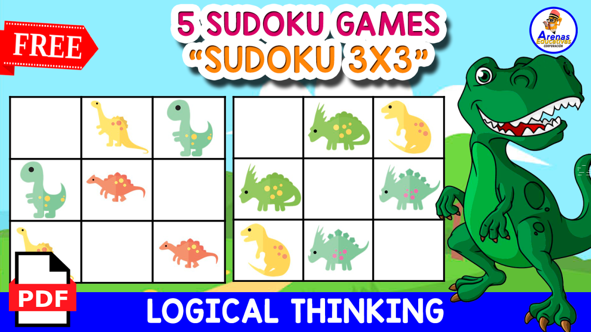 An educational teaching resource from EDITORIAL LAURA EDUCA entitled 5 SUDOKUS OF DINOSAURS | FREE RESOURCE downloadable at Teach Simple.