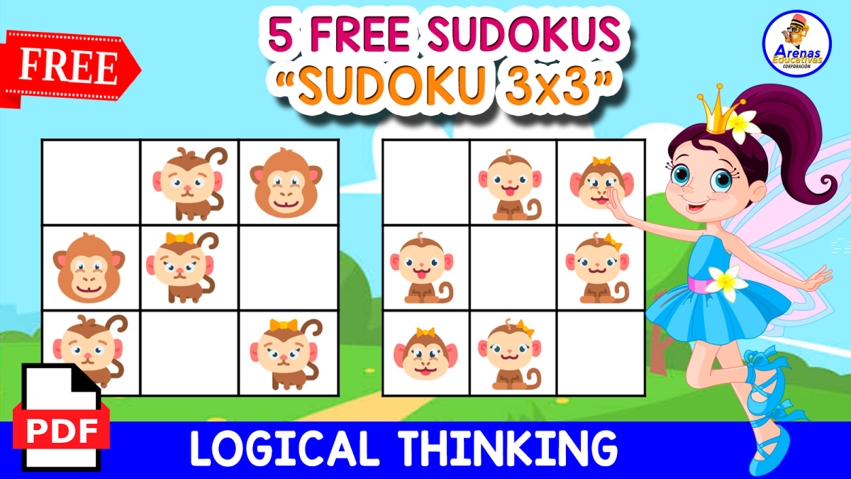 An educational teaching resource from EDITORIAL LAURA EDUCA entitled 5 SUDOKUS OF MONKEYS | Free Resource downloadable at Teach Simple.