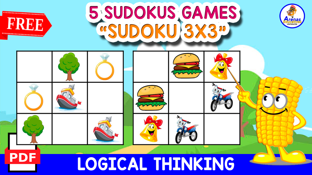 An educational teaching resource from EDITORIAL LAURA EDUCA entitled 5 SUDOKUS OF OBJECTS | Free Resource downloadable at Teach Simple.