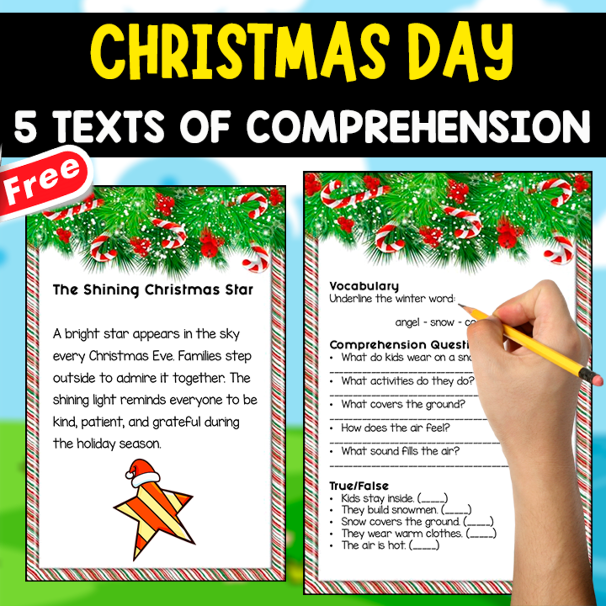 An educational teaching resource from EDITORIAL LAURA EDUCA entitled 5 TEXTS OF READING-COMPREHENSION | CHRISTMAS downloadable at Teach Simple.