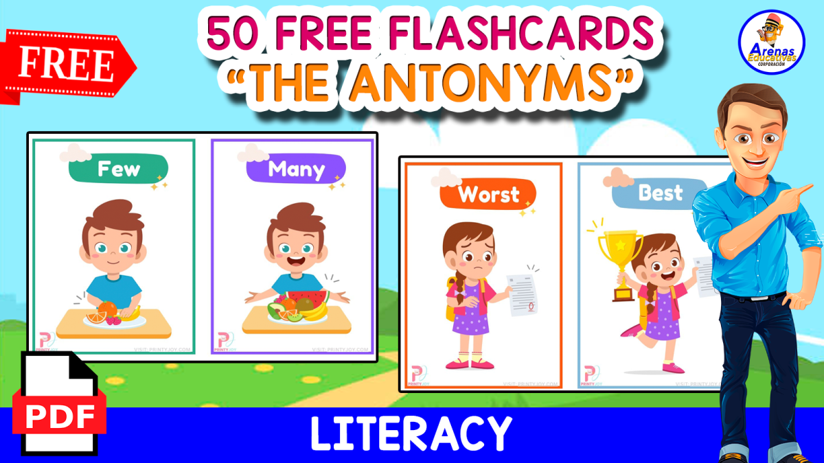 An educational teaching resource from EDITORIAL LAURA EDUCA entitled 50 FREE FLASHCARDS | ANTONYMS downloadable at Teach Simple.