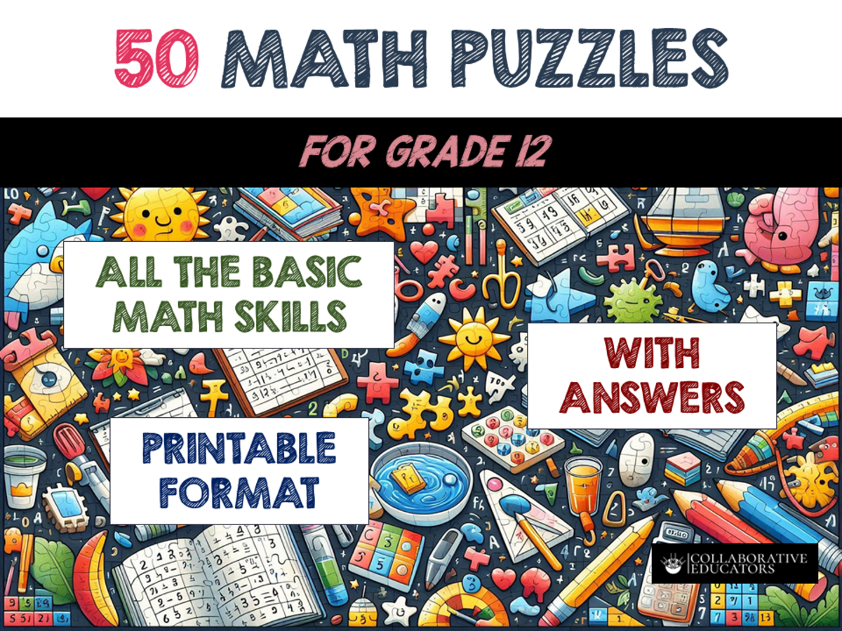 An educational teaching resource from Bright Classroom Ideas Marketplace entitled 50 Math Puzzles for Grade 12 downloadable at Teach Simple.