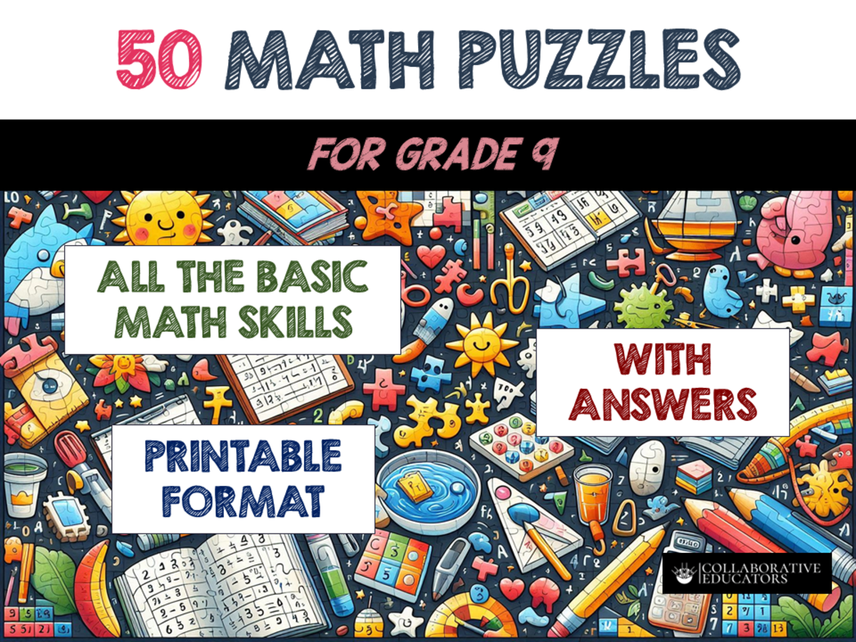 An educational teaching resource from Bright Classroom Ideas Marketplace entitled 50 Math Puzzles for Grade 9 downloadable at Teach Simple.