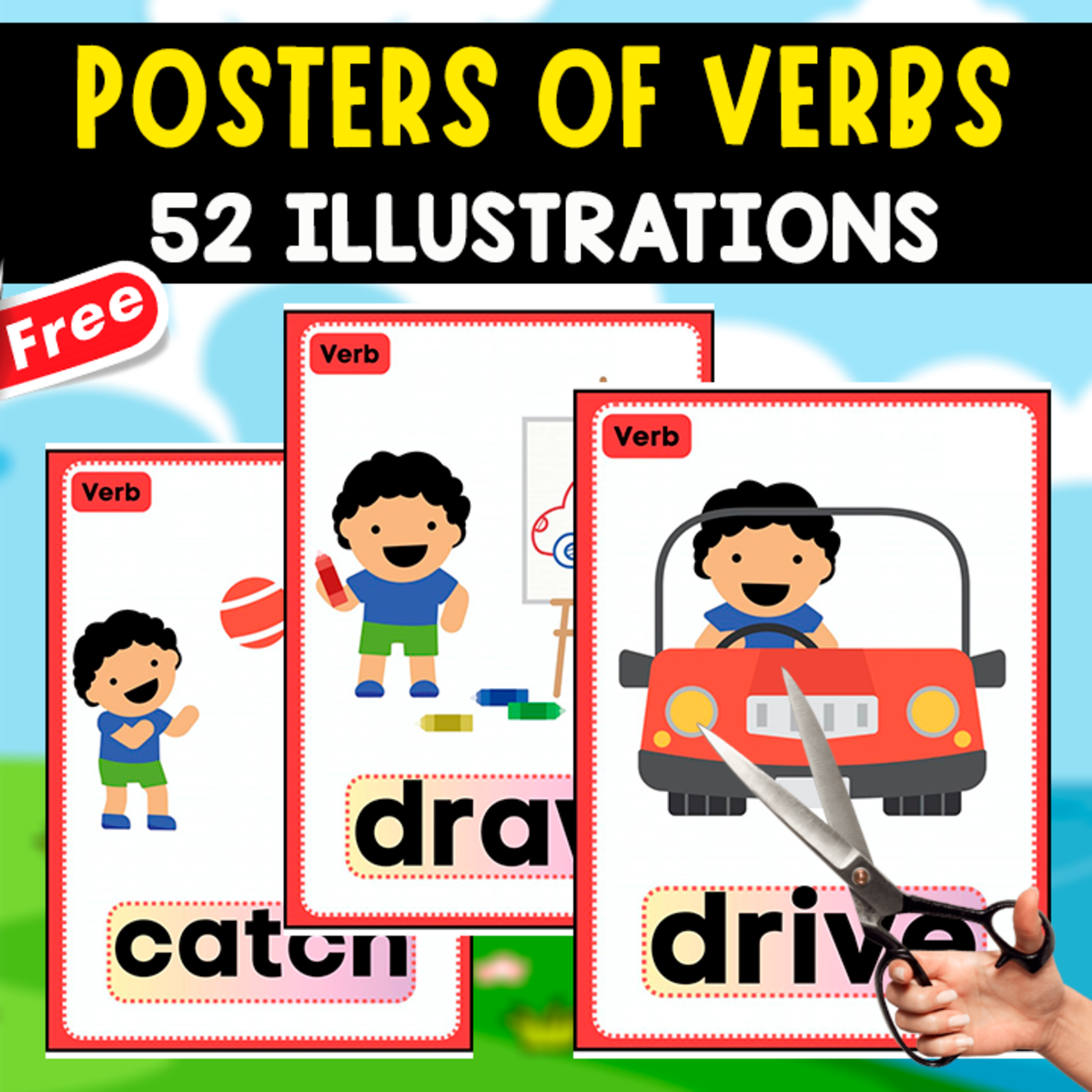 An educational teaching resource from EDITORIAL LAURA EDUCA entitled 52 FREE POSTERS OF VERBS | ENGLISH LANGUAGE ARTS downloadable at Teach Simple.