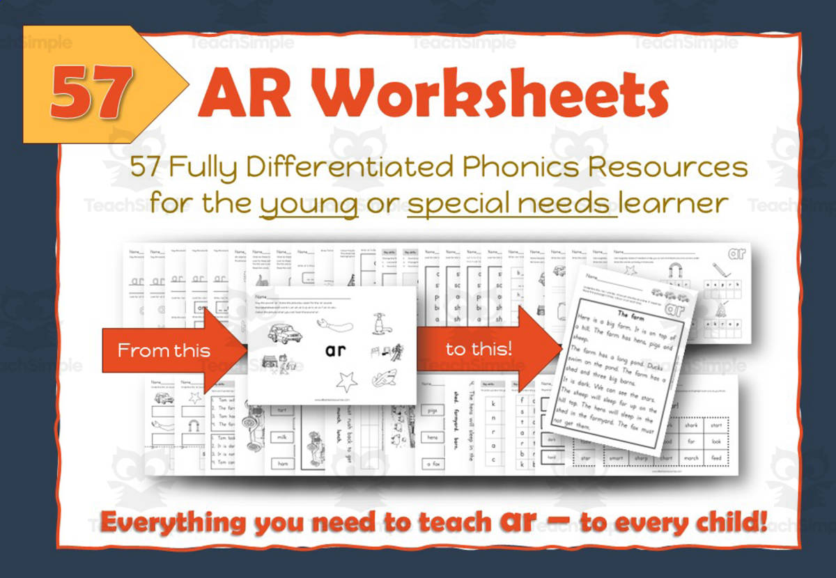 An educational teaching resource from Lilibette's Resources entitled 57 AR - R Controlled Worksheets: Fully Differentiated downloadable at Teach Simple.