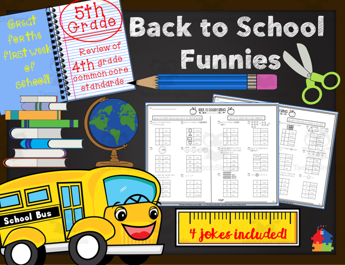 An educational teaching resource from Teachers R Us Homeschool entitled 5th Grade Back to School Funnies | Math Review Riddles downloadable at Teach Simple.