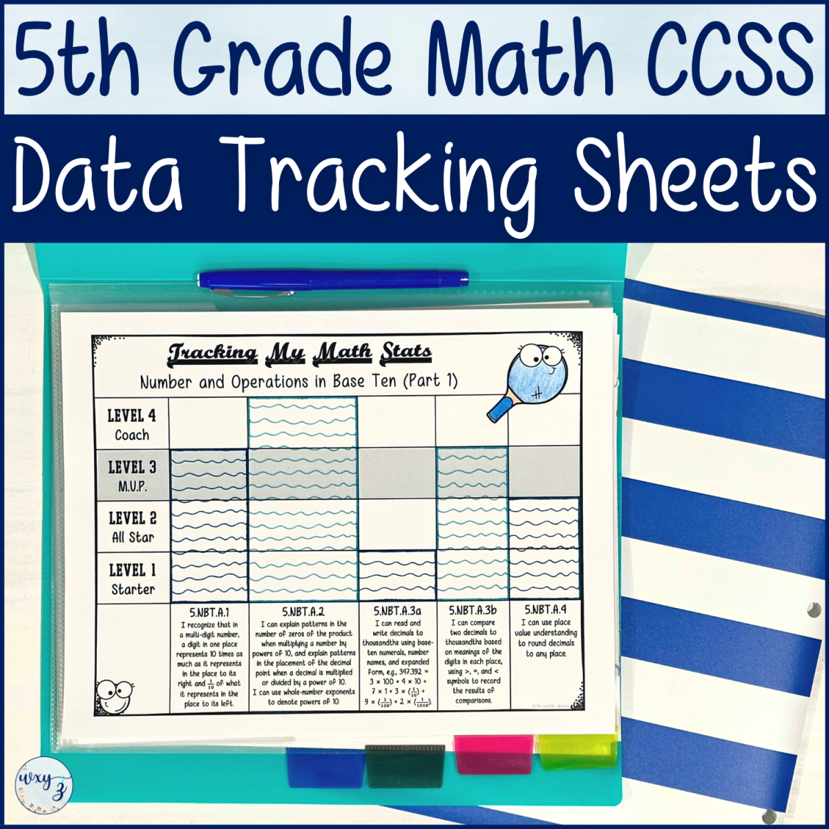 An educational teaching resource from The End of the Alphabet entitled 5th Grade CCSS Math Student Data Tracking Sheets downloadable at Teach Simple.
