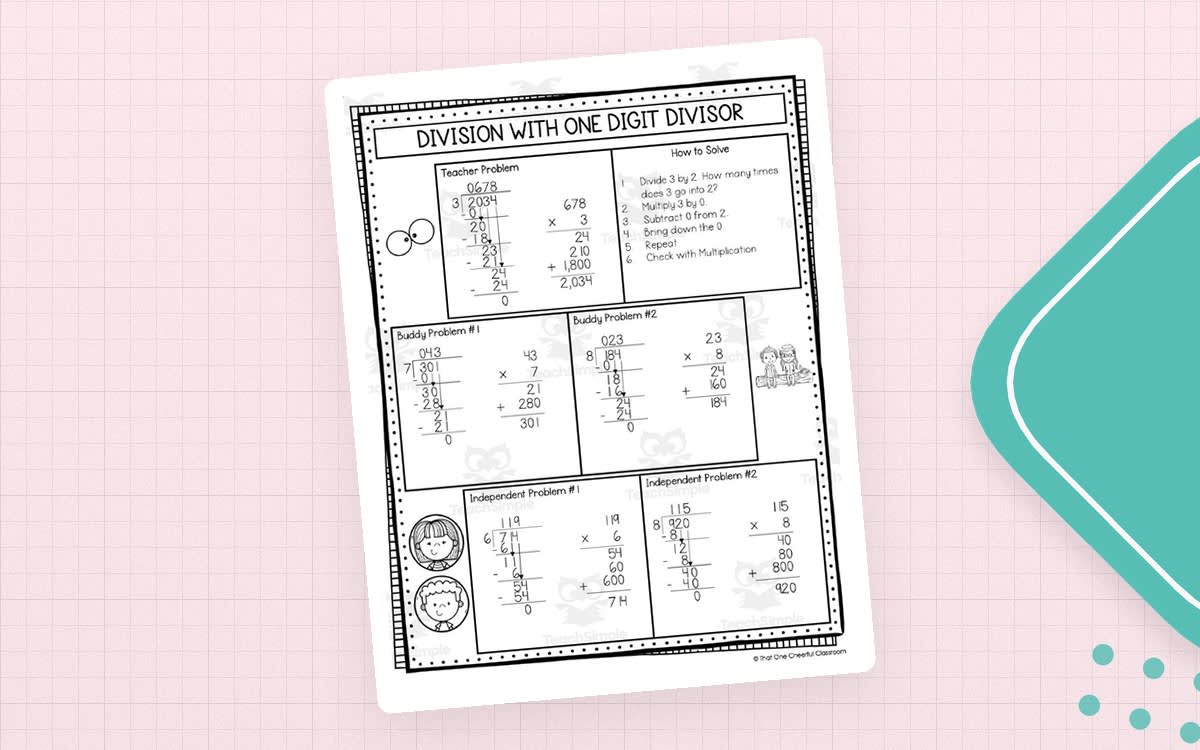 An educational teaching resource from That One Cheerful Classroom entitled 5th Grade Division – Guided Math Notes downloadable at Teach Simple.