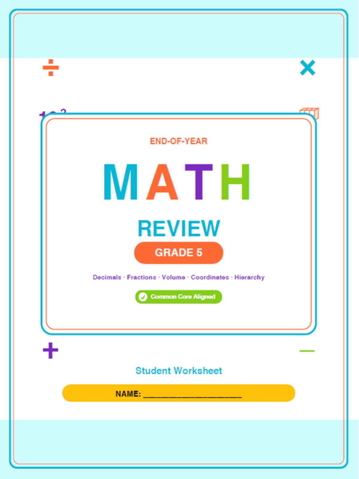 An educational teaching resource from Bright Classroom Ideas Marketplace entitled 5th Grade End of Year Math Review Worksheets & Games downloadable at Teach Simple.