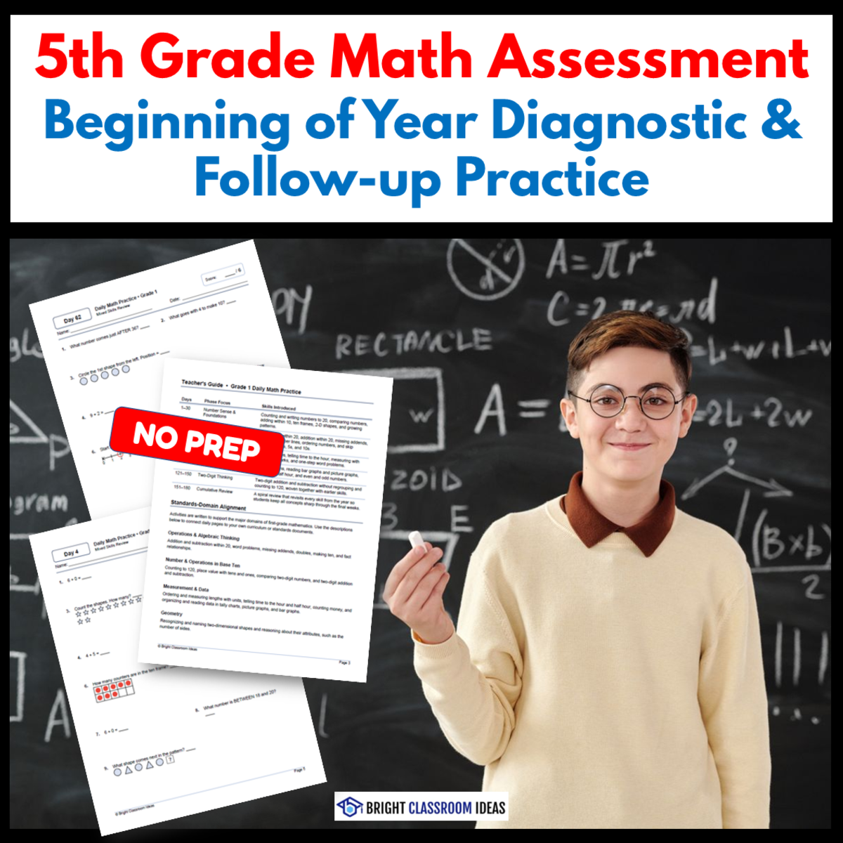 An educational teaching resource from Bright Classroom Ideas Marketplace entitled 5th Grade Math Assessment | Beginning of Year Diagnostic downloadable at Teach Simple.