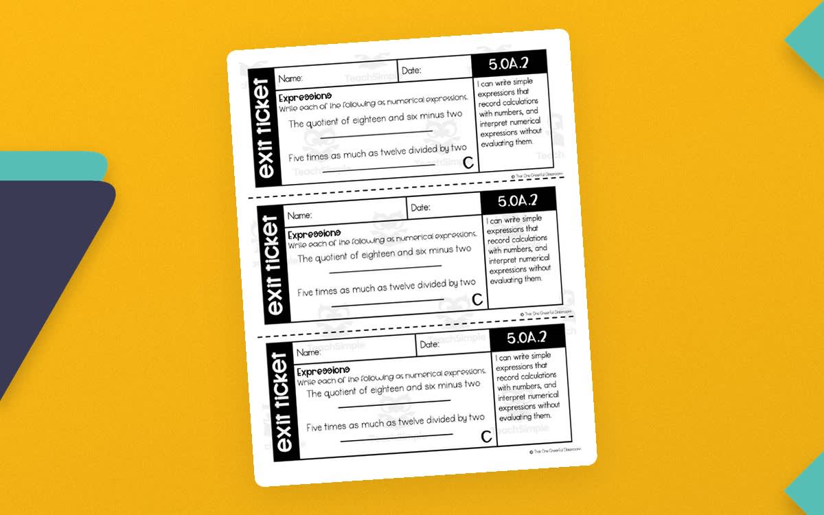 An educational teaching resource from That One Cheerful Classroom entitled 5th Grade Math Exit Tickets – Quick Assessment Set downloadable at Teach Simple.