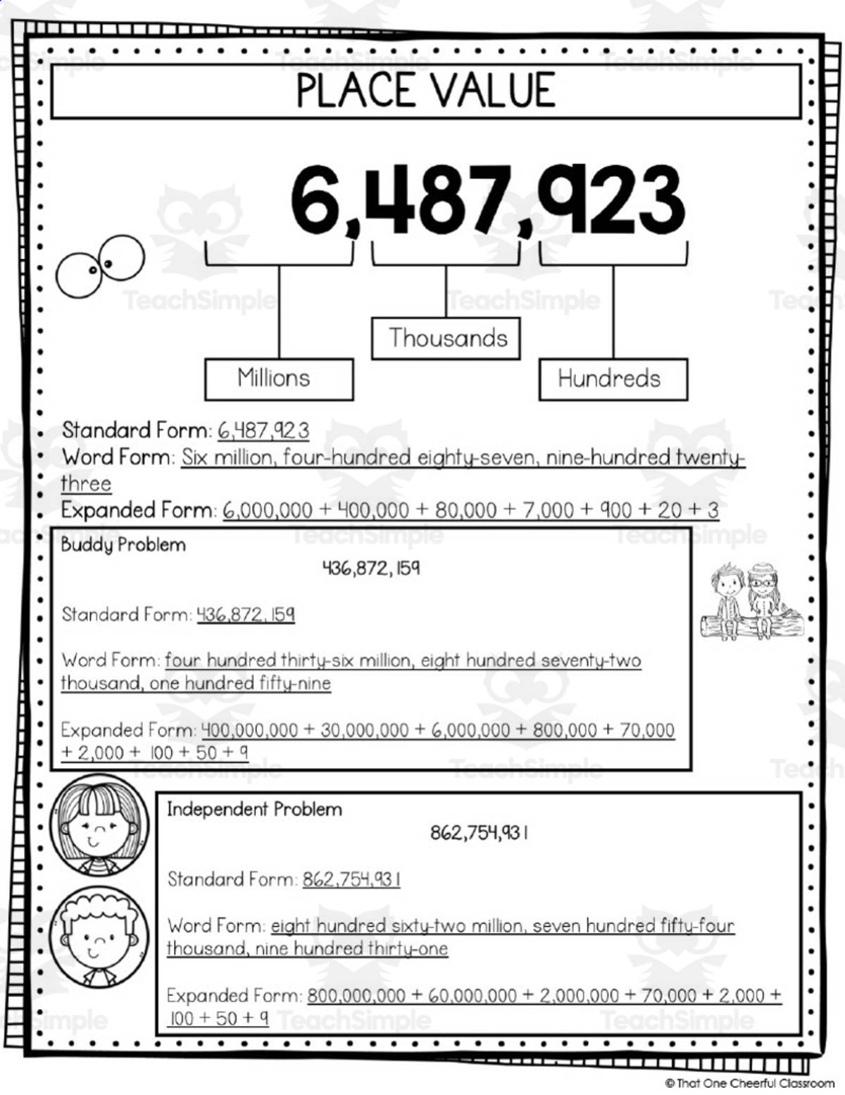 An educational teaching resource from That One Cheerful Classroom entitled 5th Grade Place Value Math Notes downloadable at Teach Simple.