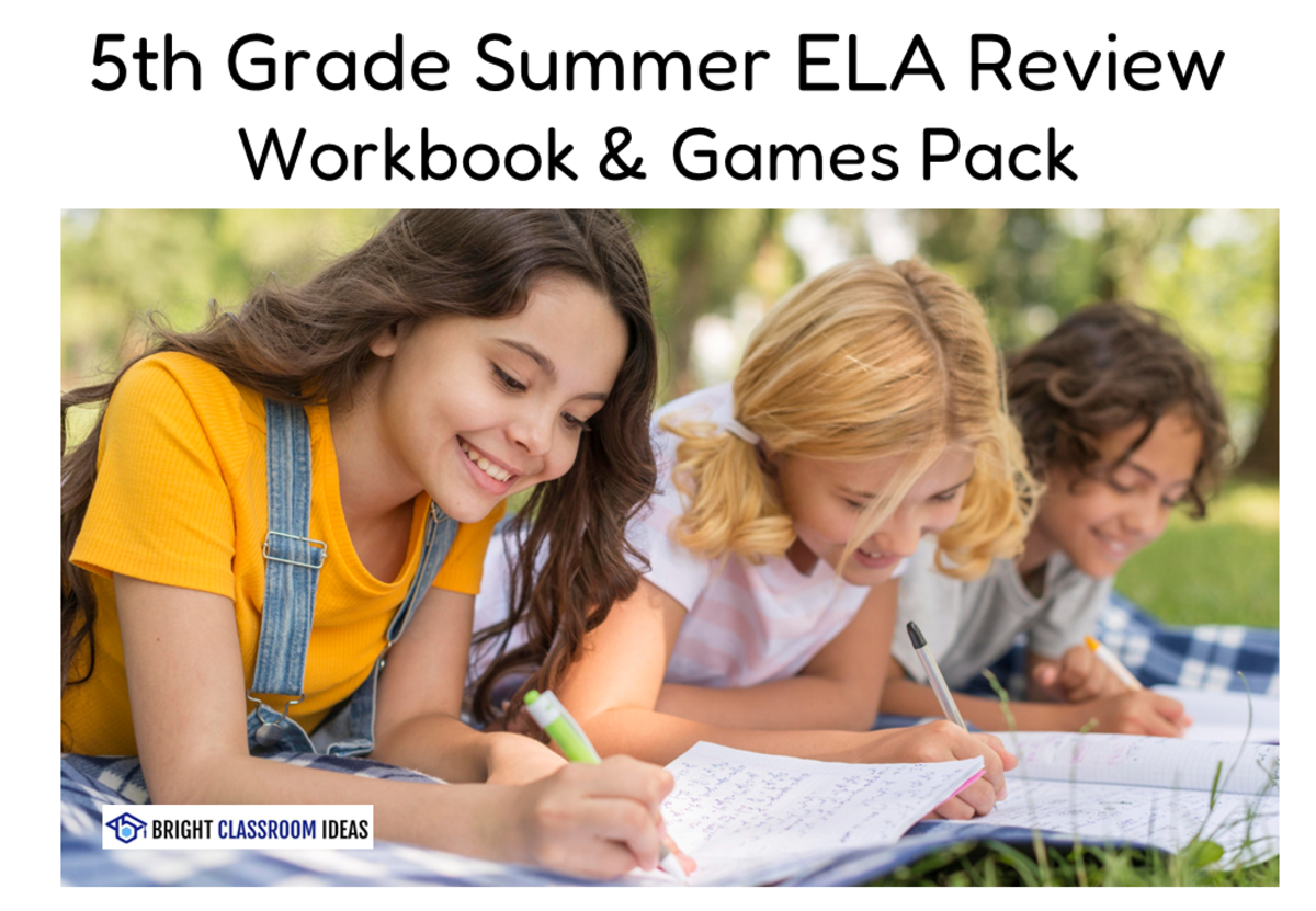 An educational teaching resource from Bright Classroom Ideas Marketplace entitled 5th Grade Summer ELA Review Workbook & Games Pack downloadable at Teach Simple.