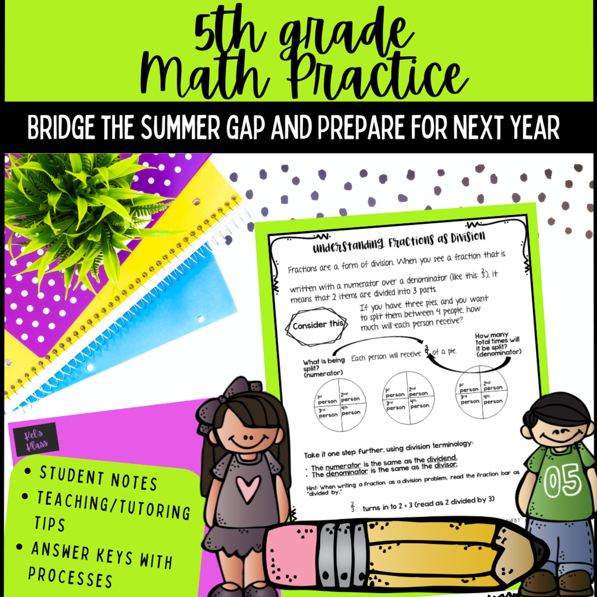 An educational teaching resource from Kel's Klass entitled 5th Grade Summer Review or Practice Math Workbook downloadable at Teach Simple.