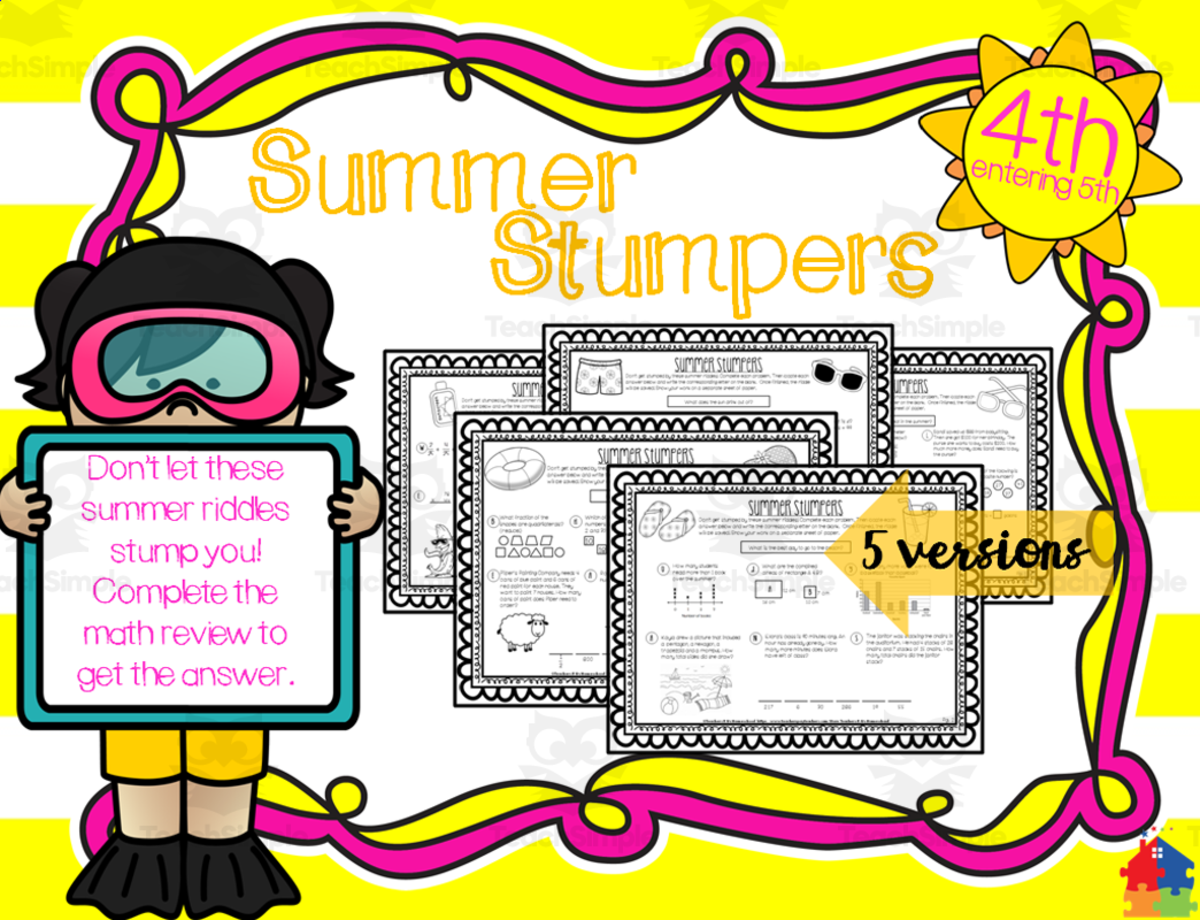 An educational teaching resource from Teachers R Us Homeschool entitled 5th Grade Summer Stumpers | End of Year Math Riddles downloadable at Teach Simple.