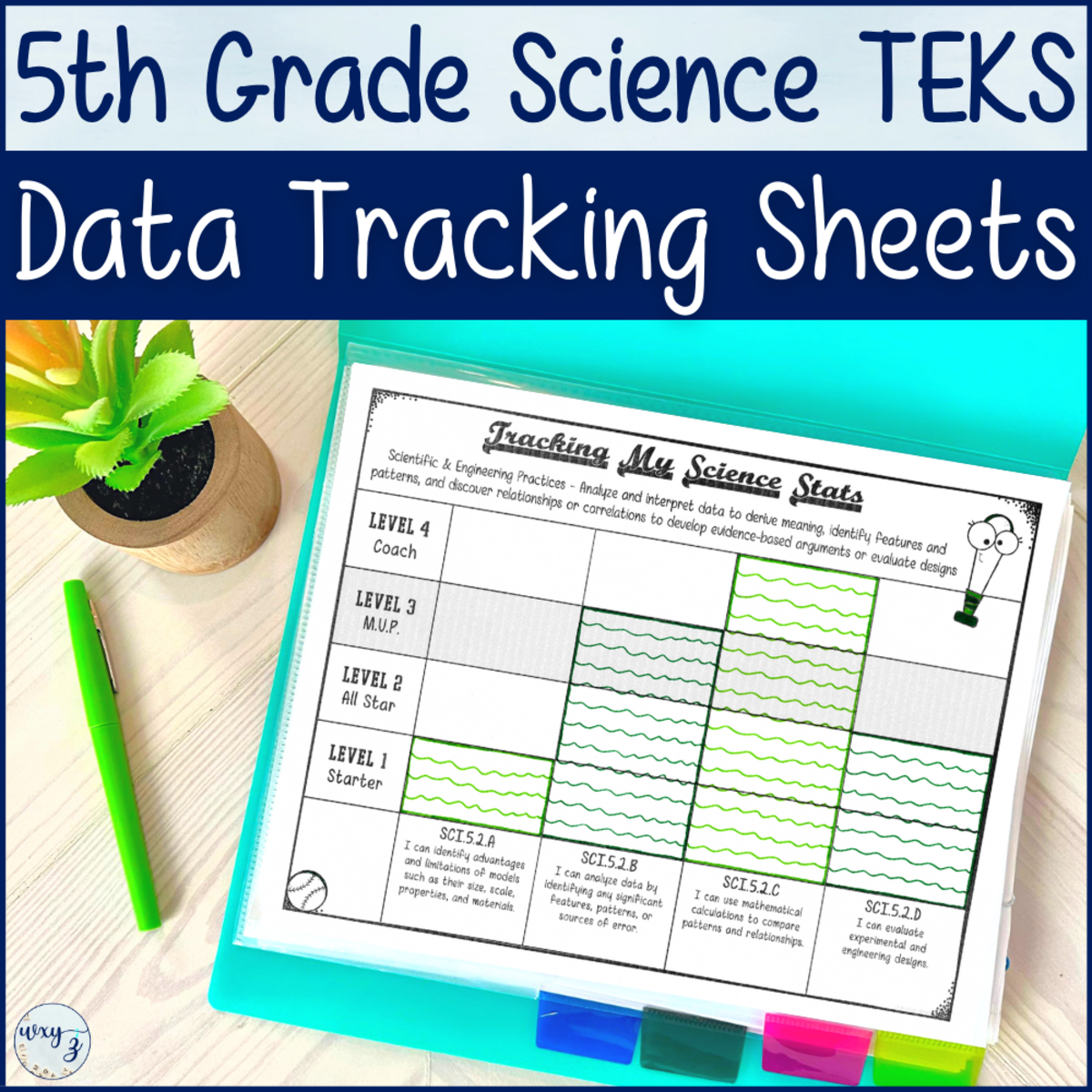 An educational teaching resource from The End of the Alphabet entitled 5th Grade TEKS Science Student Data Tracking Sheets downloadable at Teach Simple.