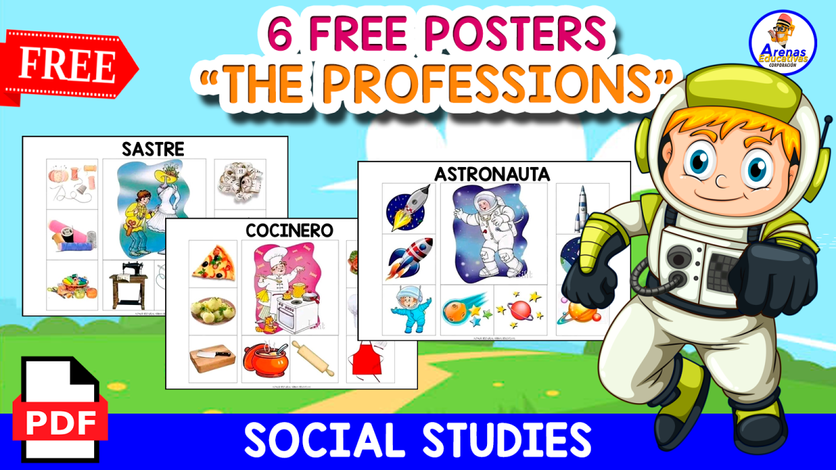 An educational teaching resource from EDITORIAL LAURA EDUCA entitled 6 FREE POSTERS | THE PROFESSIONS downloadable at Teach Simple.