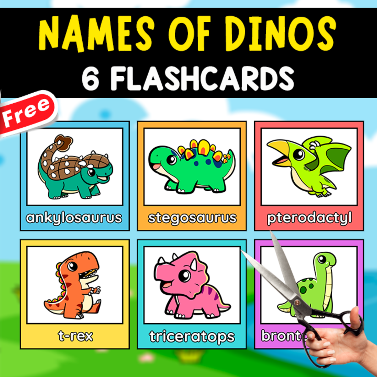 An educational teaching resource from EDITORIAL LAURA EDUCA entitled 6 NAMES OF DINOS | FUNNY FLASHCARDS downloadable at Teach Simple.