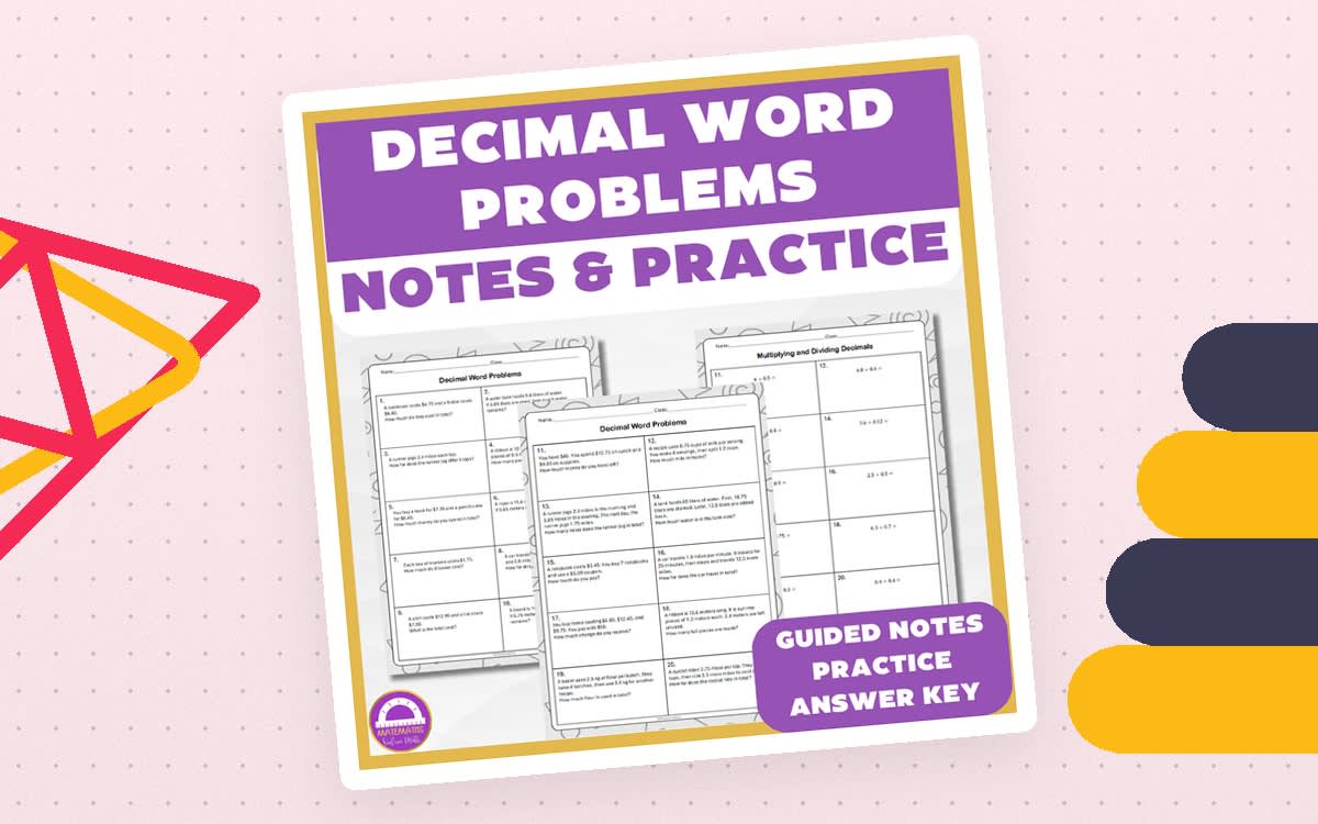 An educational teaching resource from Matemaths entitled 6th Grade Decimal Word Problems – Guided Notes & Practice downloadable at Teach Simple.
