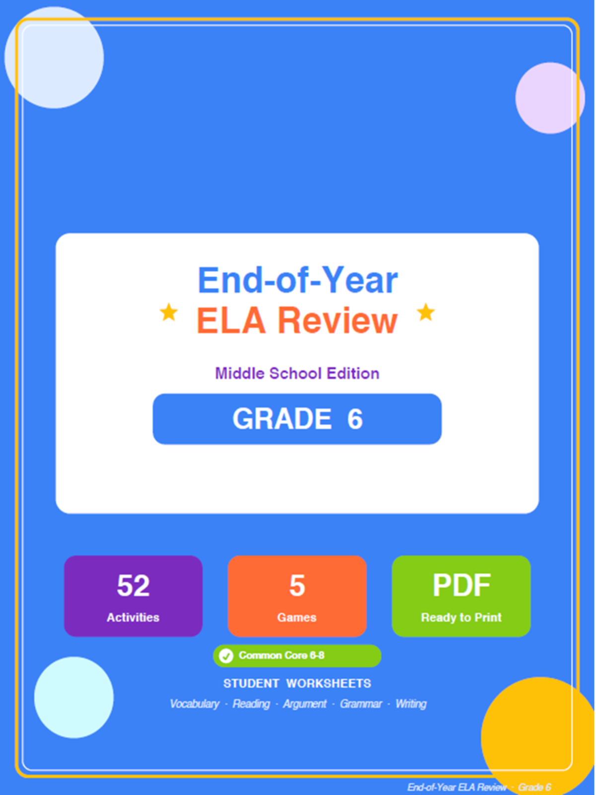 An educational teaching resource from Bright Classroom Ideas Marketplace entitled 6th Grade End of Year ELA Review Worksheets & Games downloadable at Teach Simple.