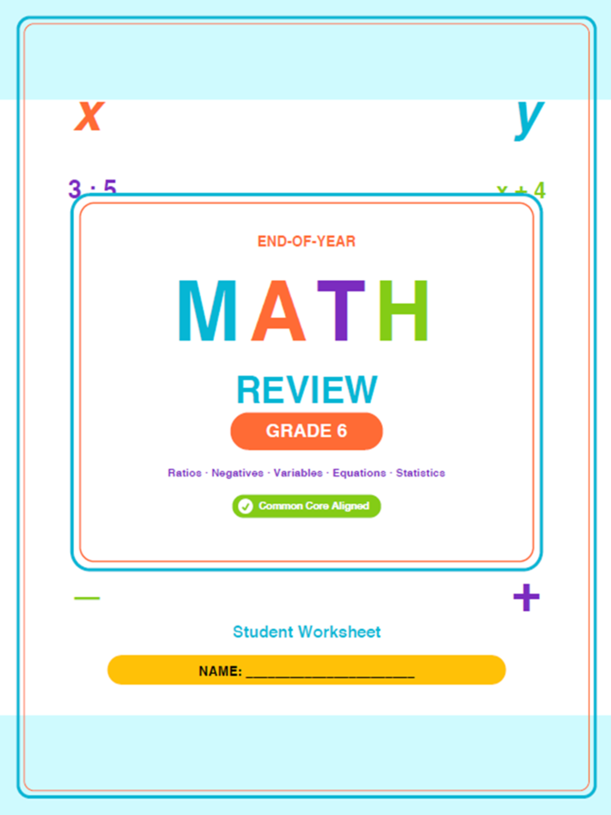 An educational teaching resource from Bright Classroom Ideas Marketplace entitled 6th Grade End of Year Math Review Worksheets & Games downloadable at Teach Simple.