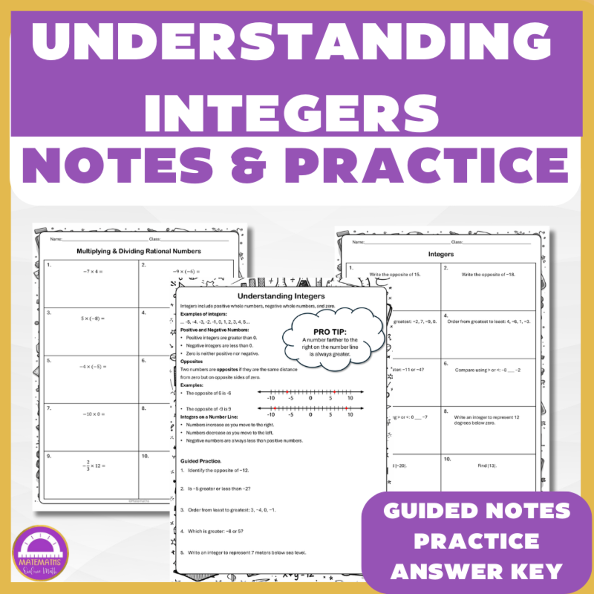 An educational teaching resource from Matemaths entitled 6th Grade Integers and Absolute Value Guided Notes & Practice downloadable at Teach Simple.