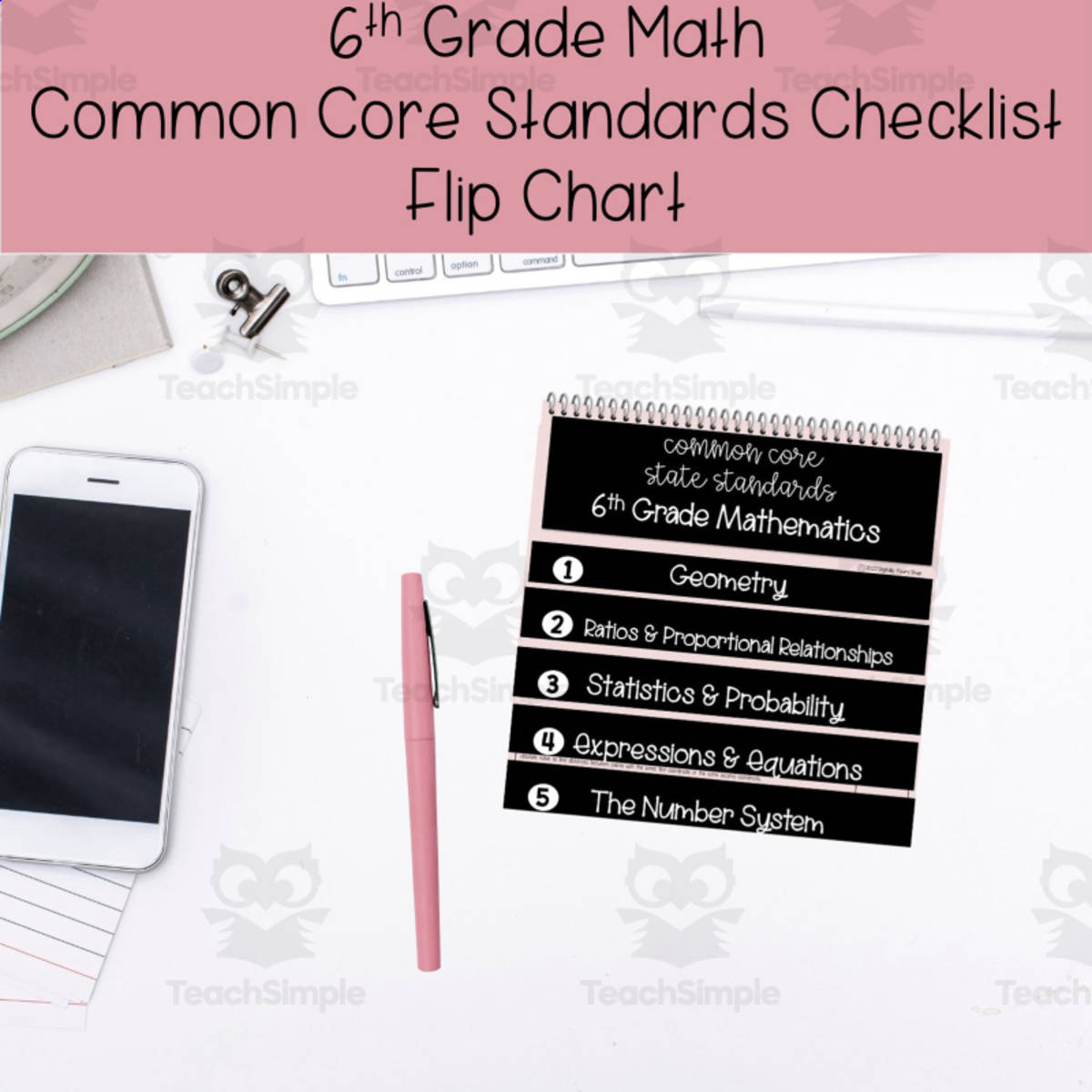 An educational teaching resource from Digitally Yours Shop entitled 6th Grade Math Common Core State Standards Flip Chart Checklist downloadable at Teach Simple.