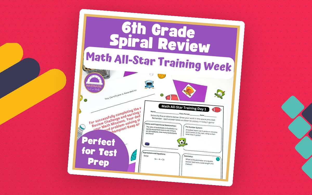 An educational teaching resource from Matemaths entitled 6th Grade Math Spiral Review: Sports-Themed downloadable at Teach Simple.