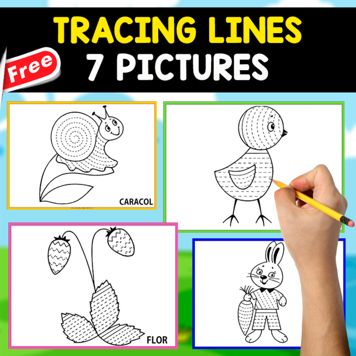 An educational teaching resource from EDITORIAL LAURA EDUCA entitled 7 FREE PICTURES FOR TRACING LINES | HANDWRITING downloadable at Teach Simple.