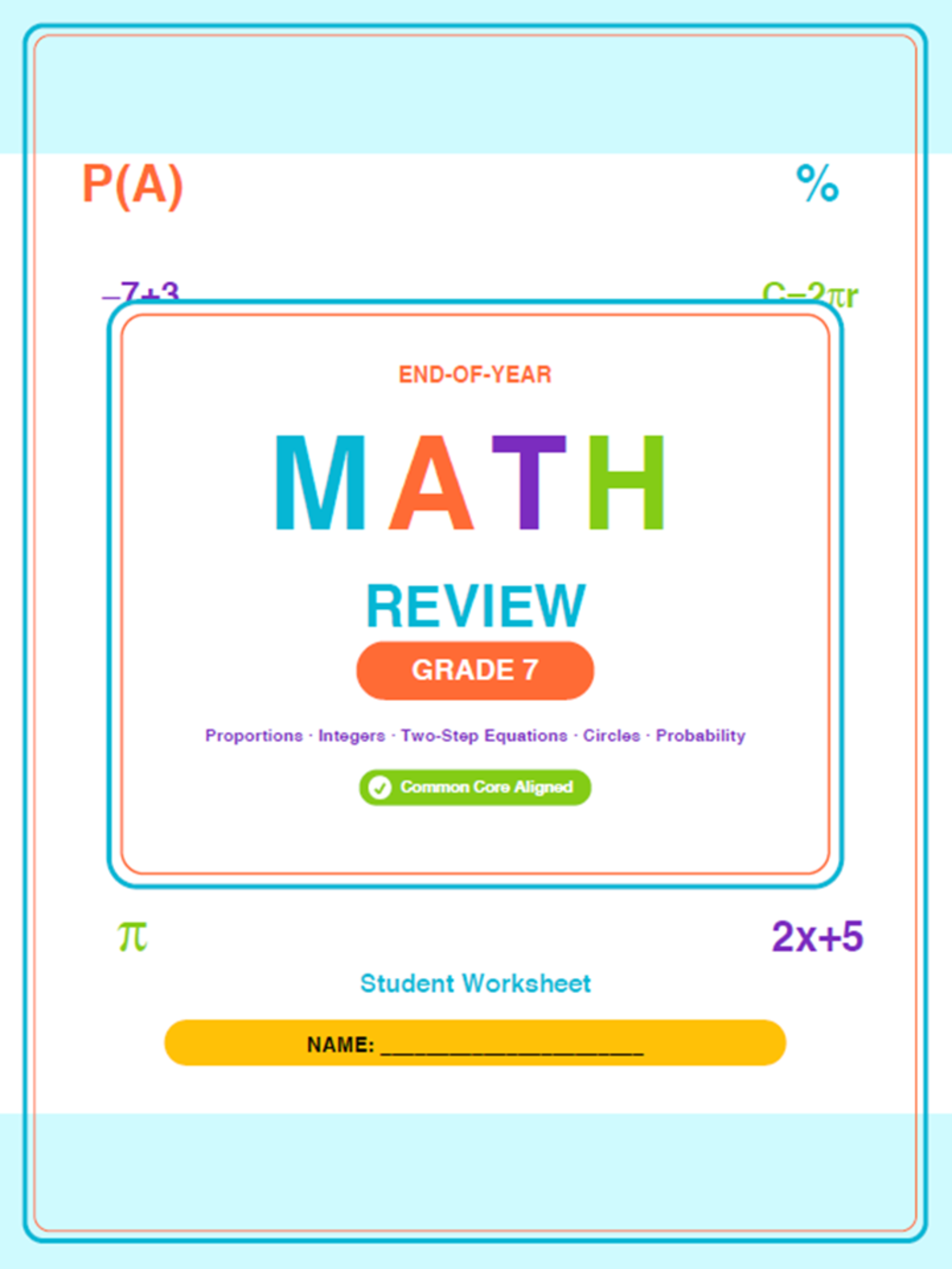 An educational teaching resource from Bright Classroom Ideas Marketplace entitled 7th Grade End of Year Math Review Worksheets & Games downloadable at Teach Simple.