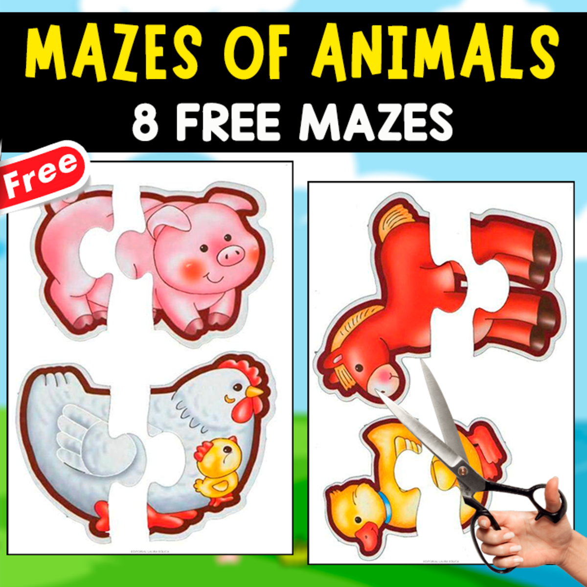 An educational teaching resource from EDITORIAL LAURA EDUCA entitled 8 FREE MAZES OF ANIMALS | FUNNY ACTIVITY downloadable at Teach Simple.