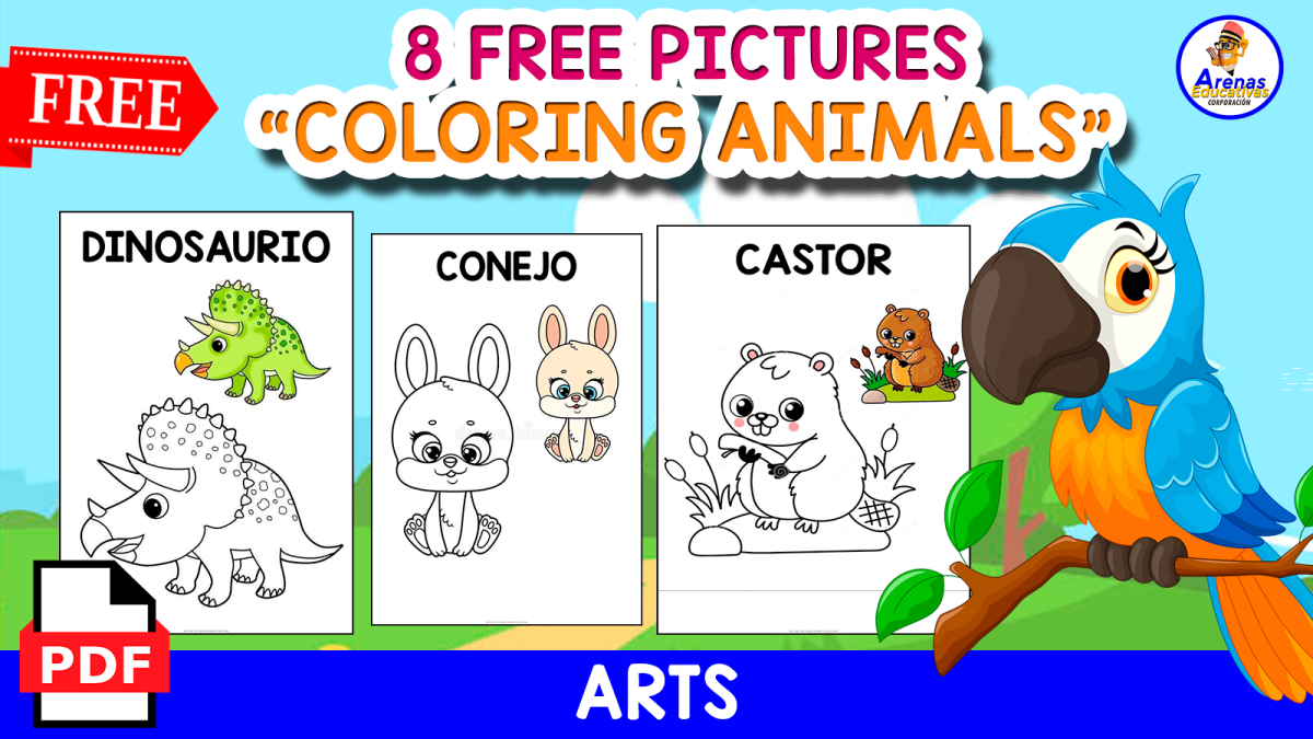 An educational teaching resource from EDITORIAL LAURA EDUCA entitled 8 FREE PICTURES | COLORING ANIMALS downloadable at Teach Simple.