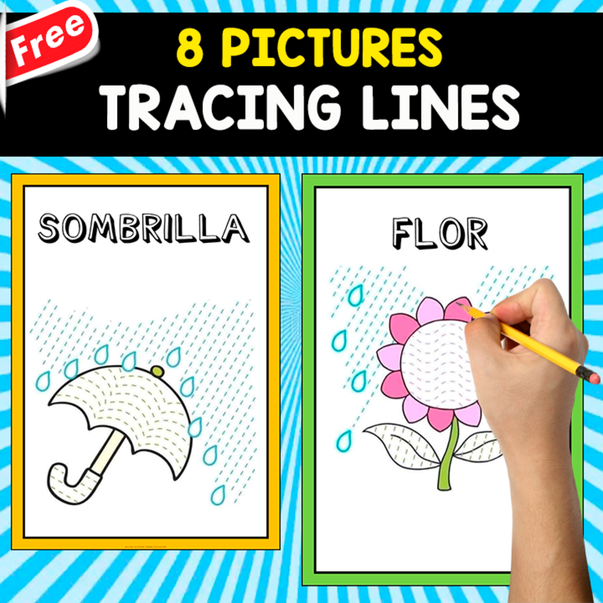 An educational teaching resource from EDITORIAL LAURA EDUCA entitled 8 FREE PICTURES FOR TRACING LINES | FREE RESOURCE downloadable at Teach Simple.