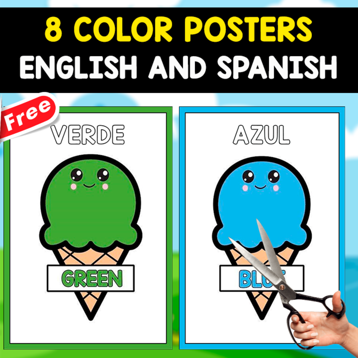 An educational teaching resource from EDITORIAL LAURA EDUCA entitled 8 FREE POSTERS OF COLORS | SPANISH AND ENGLISH downloadable at Teach Simple.