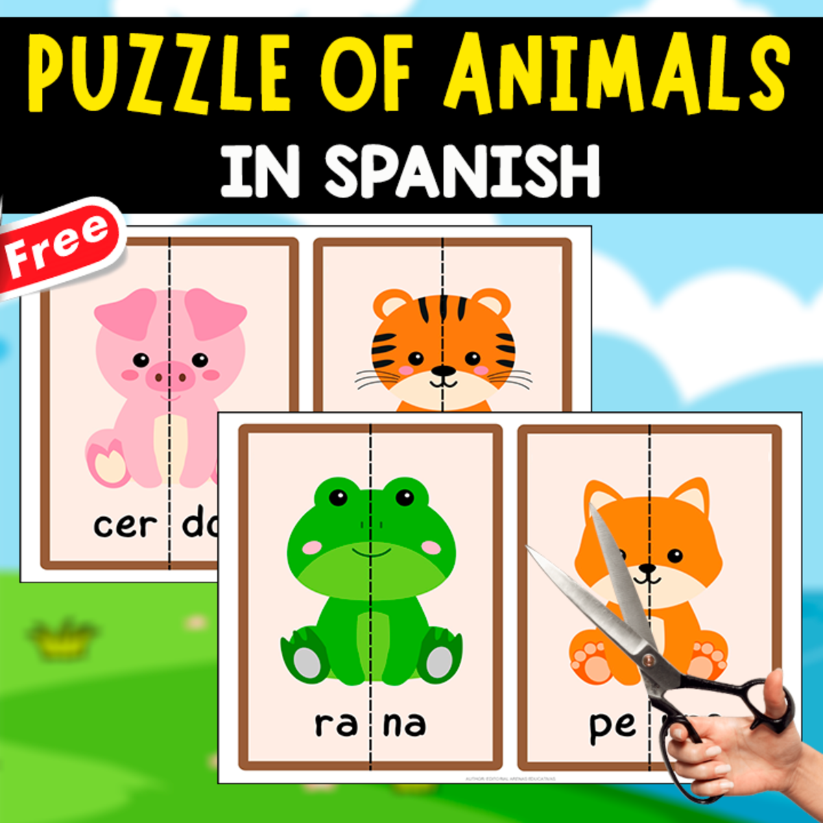 An educational teaching resource from EDITORIAL LAURA EDUCA entitled 8 FREE PUZZLES OF ANIMALS | IN SPANISH | CUT-OUT RESOURCE downloadable at Teach Simple.