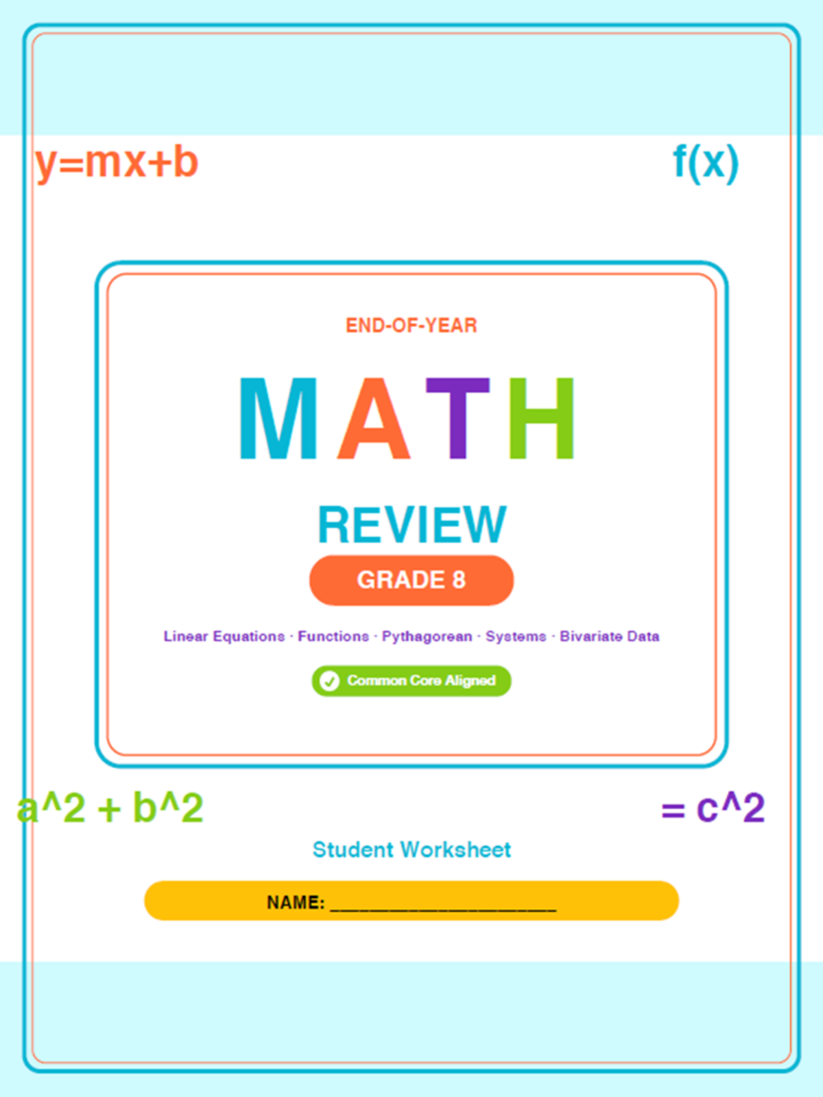 An educational teaching resource from Bright Classroom Ideas Marketplace entitled 8th Grade End of Year Math Review Worksheets & Games downloadable at Teach Simple.