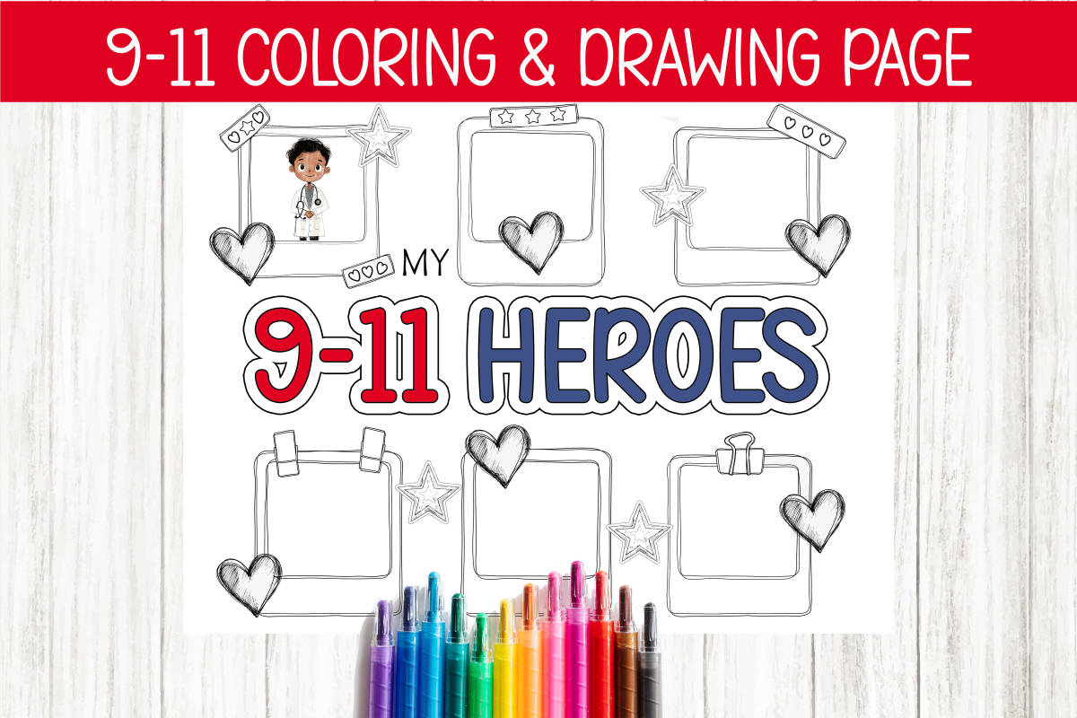 An educational teaching resource from Forever June Digital Design entitled 9-11 HEROES, PATRIOT'S DAY COLORING ACTIVITY, FIRST RESPONDER CRAFT downloadable at Teach Simple.