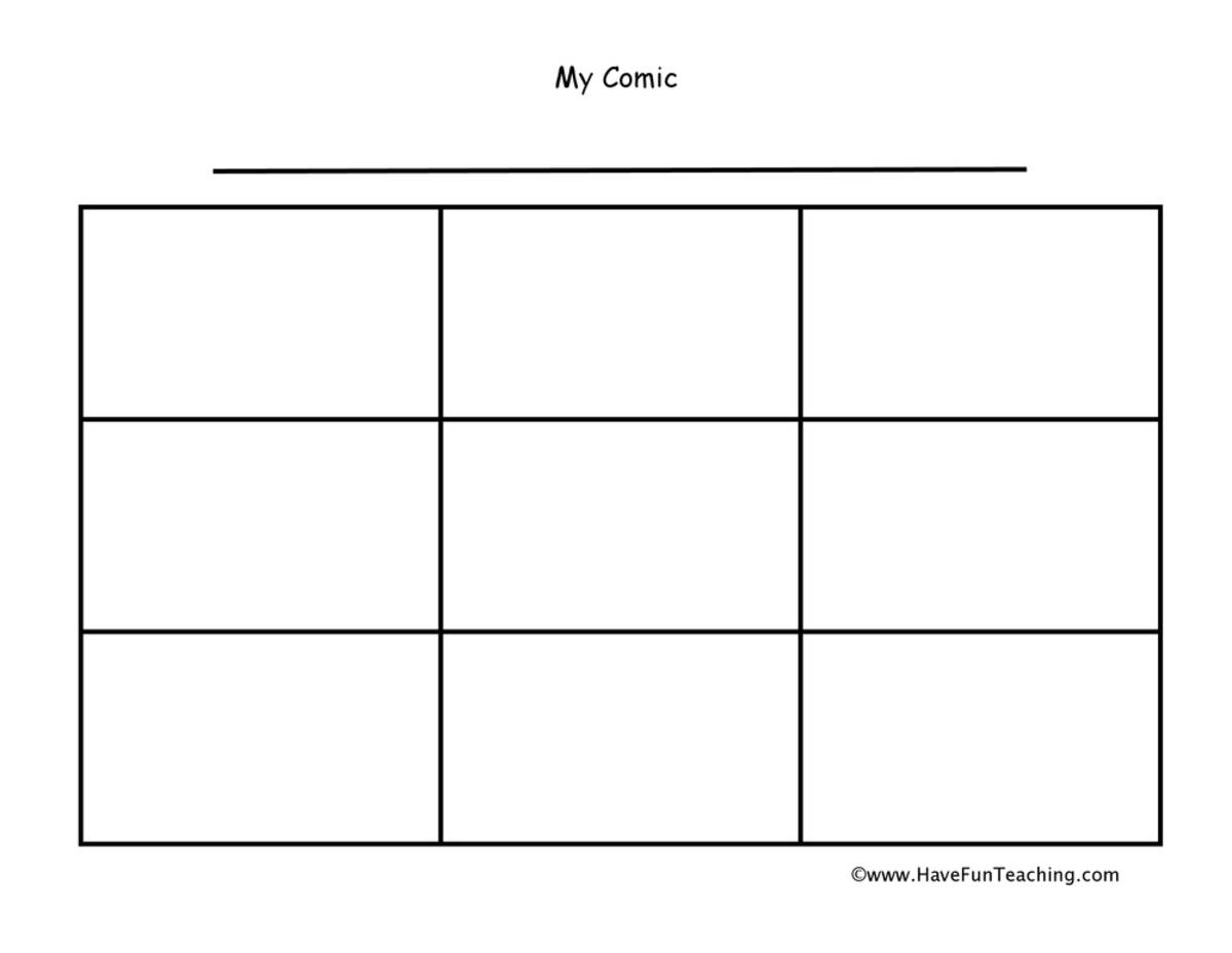 An educational teaching resource from Have Fun Teaching entitled 9 Boxes Comic Strip Worksheet downloadable at Teach Simple.