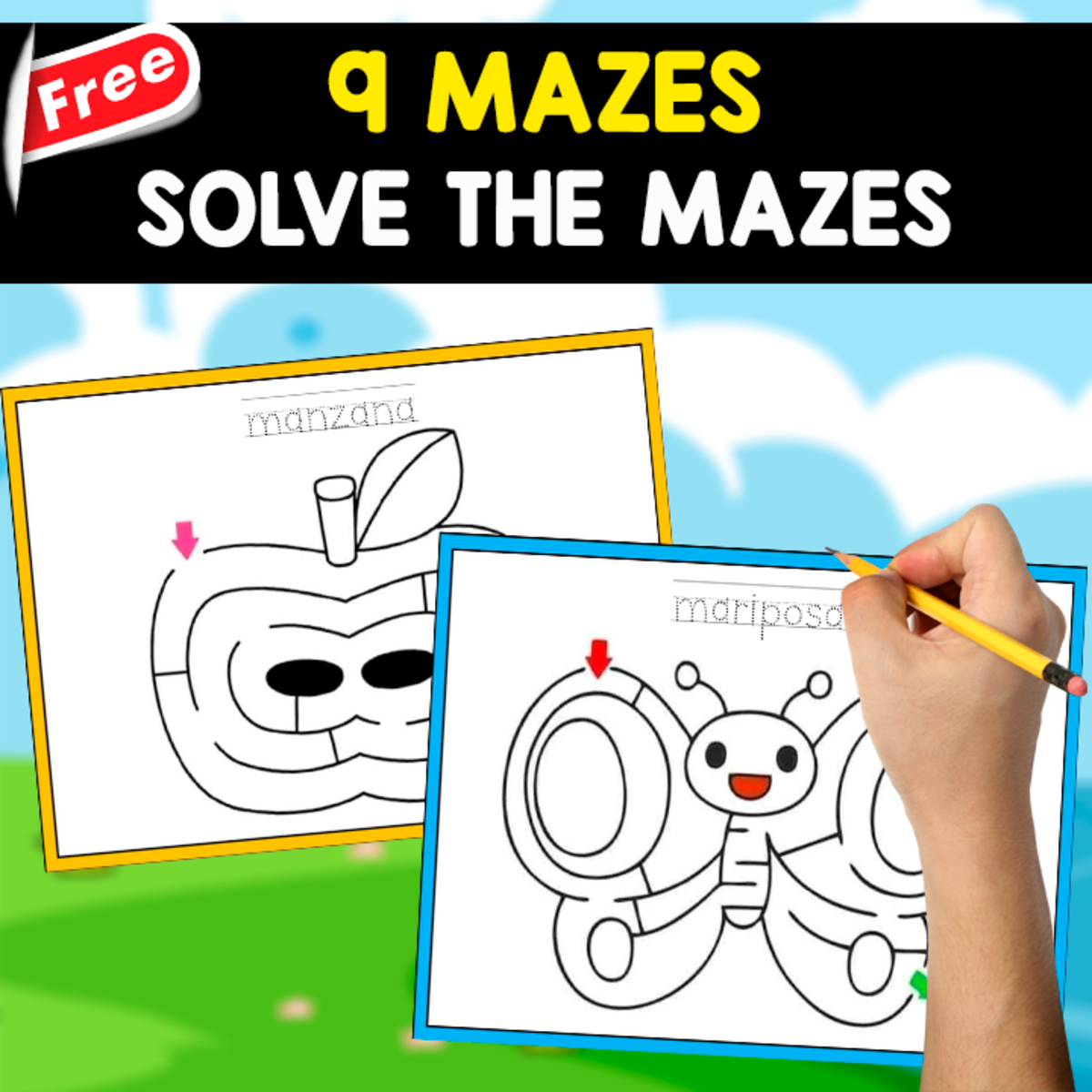 An educational teaching resource from EDITORIAL LAURA EDUCA entitled 9 FREE MAZES | SOLVE AND TRACE THE SPANISH WORD downloadable at Teach Simple.