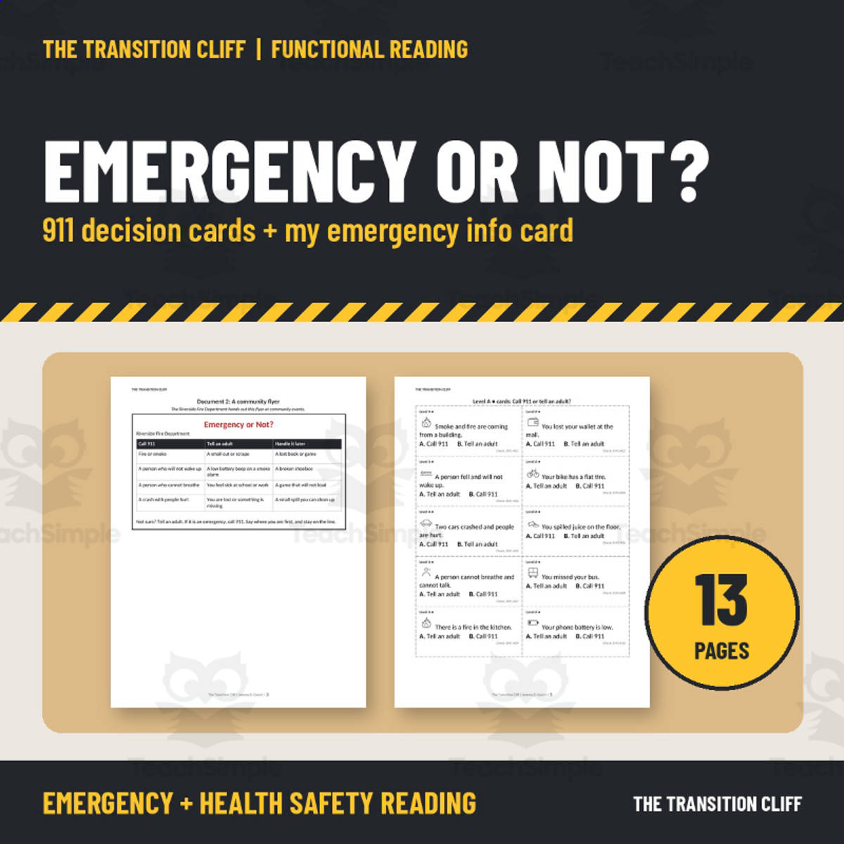 911 or Not? Emergency Decision Reading Cards and an Info Card preview