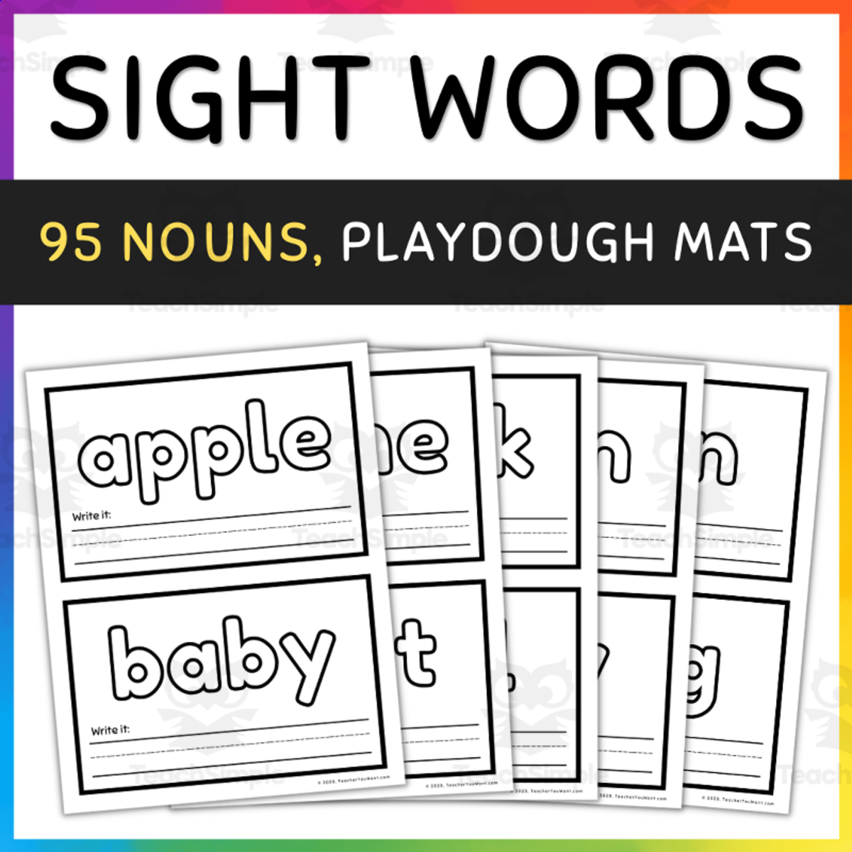An educational teaching resource from TeacherYouWant entitled 95 Nouns Sight Words, Playdough Mats downloadable at Teach Simple.